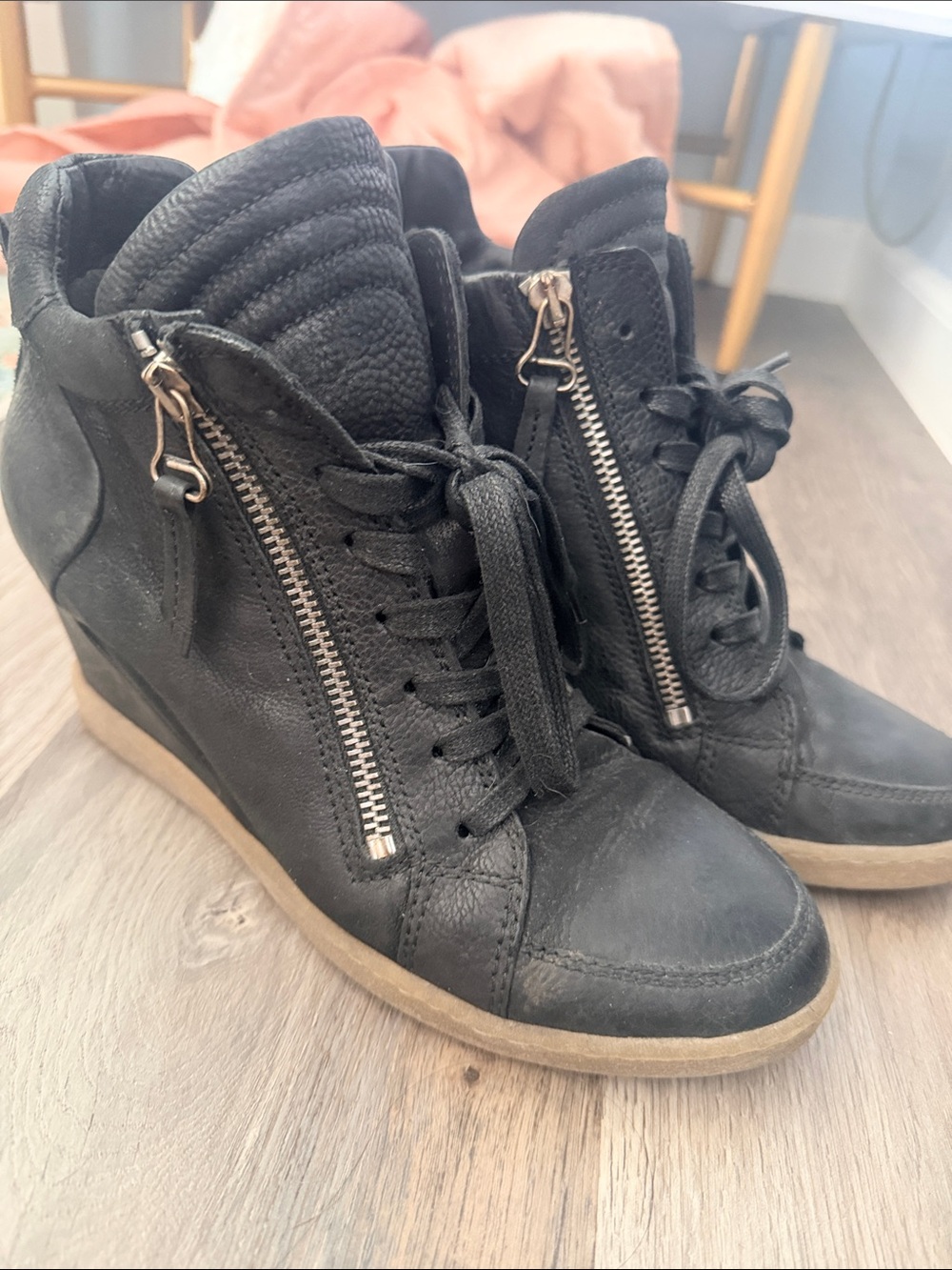 Miz Mooz Black Wedge High-Top Sneakers with Side Zipper